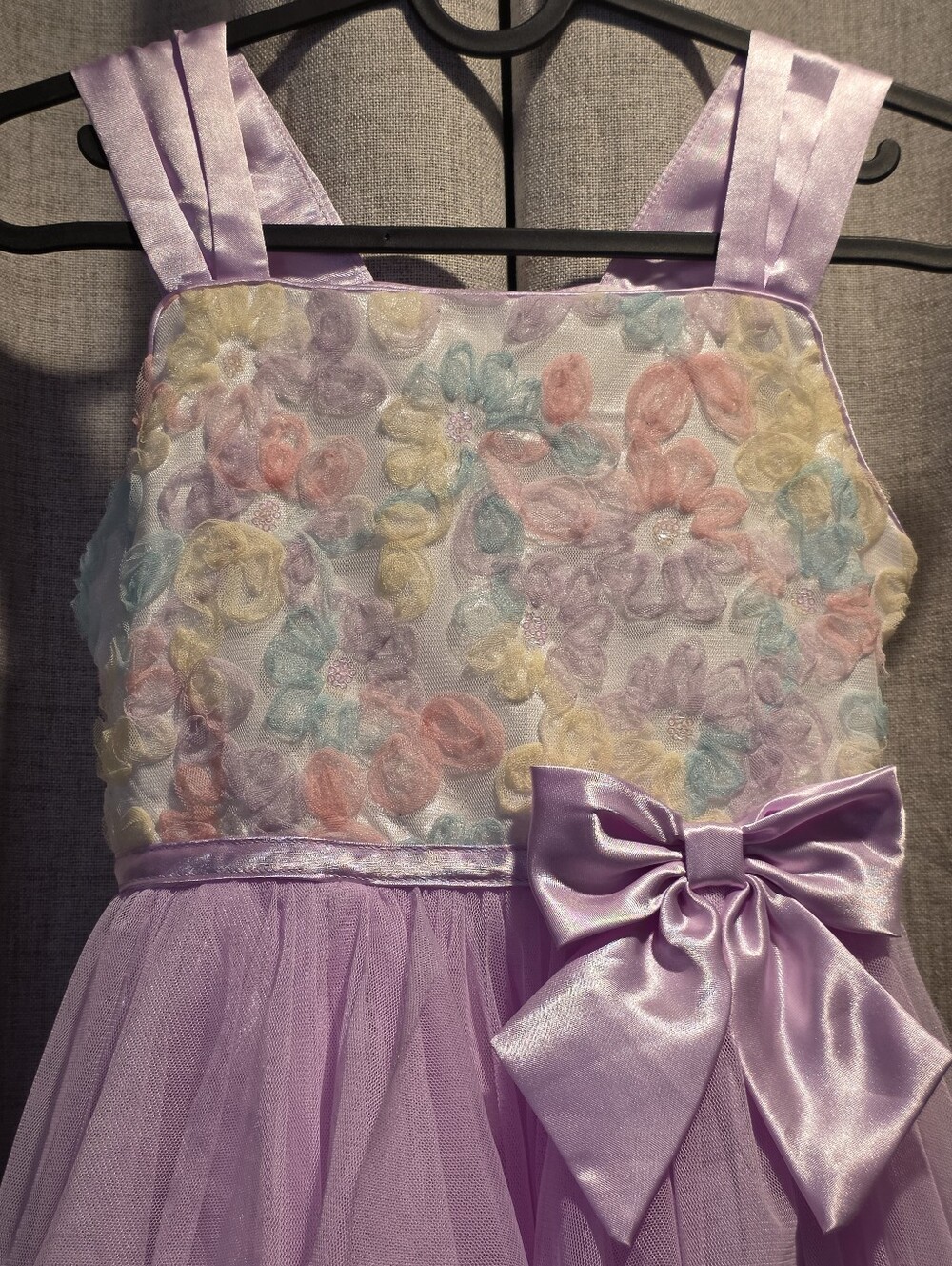 Jona Michelle Lavender Floral Tulle Dress with Satin Bow